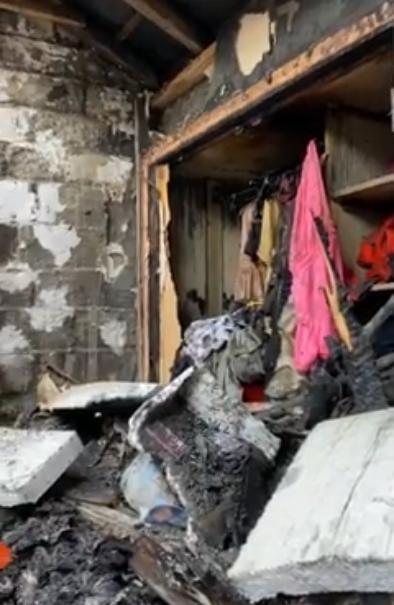 Fire damaged bedroom
